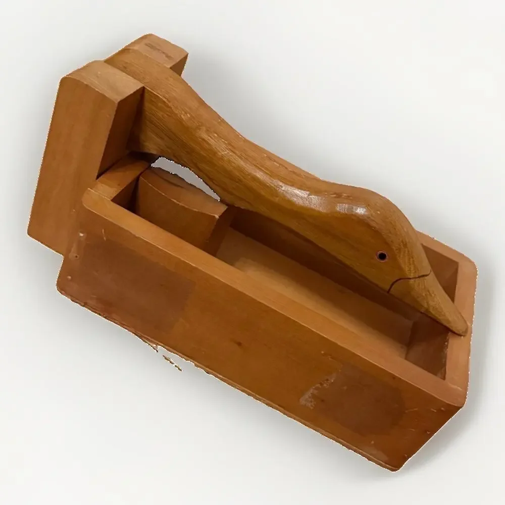 Vintage Wooden Duck Nut Cracker Napkin Holder Wood Box Cabin Decor 3915/68